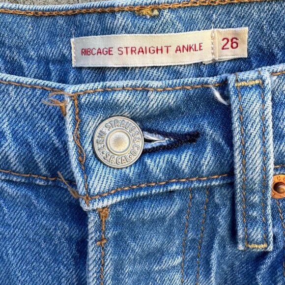 Levi Strauss Ribcage Straight Ankle High Waisted Rough Cut Hem Denim Jeans 26 - Picture 4 of 9